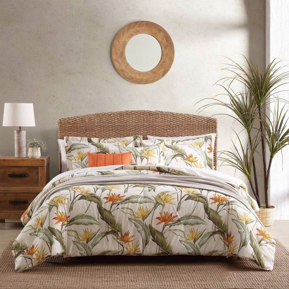 5pc Full/Queen Birds of Paradise Comforter Set with Pillows - Beige